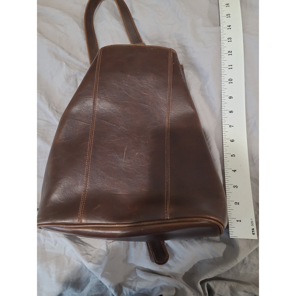 Vtg Leather Sling Backpack Shoulder Bag Purse Brown by Liz Claiborne boho casual - Picture 3 of 12
